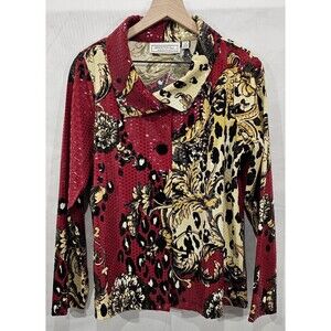 Simonton Says Shirt Jacket Women M Red Baroque Leopard Glossy Artsy Event Quirky